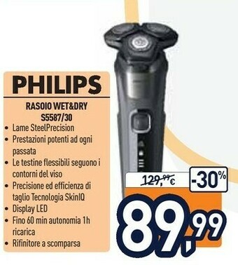 Unieuro Philips SHAVER Series 5000 S5587/39 Rasoio Elettrico Rotazione Trimmer Nero, Grigio offerta