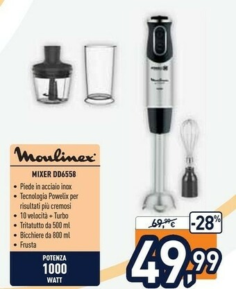 Unieuro Moulinex DD6558 Quickchef 3in1 Mixer Ad Immersione, Tecnologia Powelix, 3 Accessori, 1000 W, Inossidabile, 10 Velocità, Accia offerta
