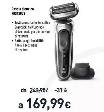 Unieuro Braun Series 7 70-S1200s Rasoio Elettrico Uomo Con Rifinitore Di Precisione, Argento offerta