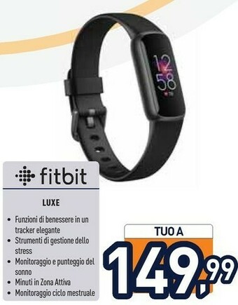 Unieuro Fitbit Luxe AMOLED Braccialetto Per Rilevamento Di Attività Nero, Grafite offerta