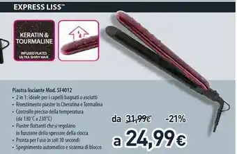 Unieuro Rowenta For Elite Express Liss SF4012 Piastra Per Capelli, Rivestimento In Cheratina offerta