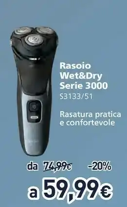 Unieuro Philips Rasoio Wet&dry Serie 3000 S3133/51 offerta