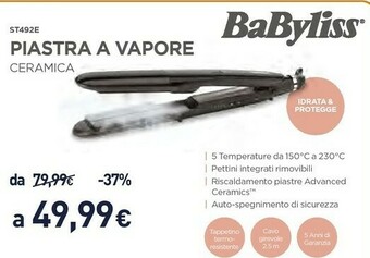 Unieuro Babyliss ST492E Messa In Piega Piastra Per Capelli Vapore Nero 2,5 M offerta