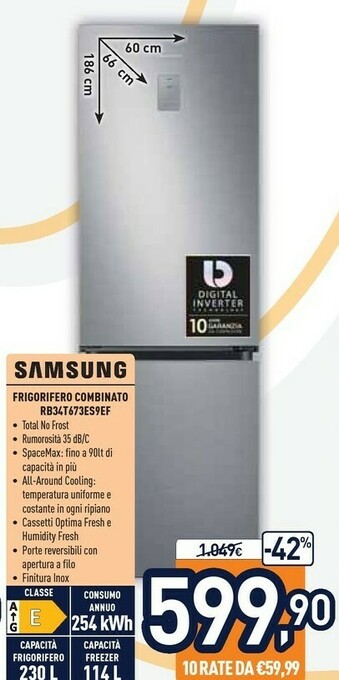 Unieuro Samsung RB34T673ES9 Frigorifero Con Congelatore Libera Installazione 340 L E Acciaio Inossidabile offerta