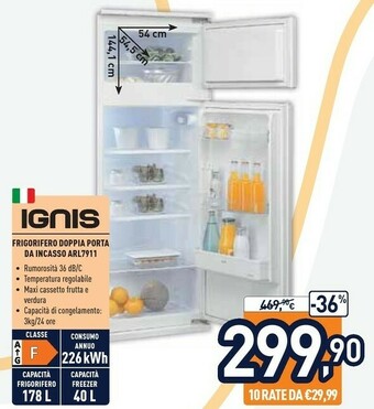 Unieuro Ignis ARL 791 1 Frigorifero Con Congelatore Da Incasso 218 L F Bianco offerta