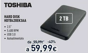 Unieuro Toshiba HDTB420EK3AA Disco Rigido Esterno 2000 GB Nero offerta