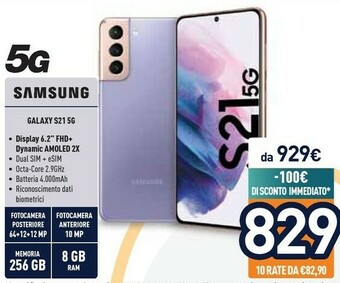 Unieuro Samsung Galaxy S21 5G 256 GB Display 6.2" Dynamic AMOLED 2X Phantom Violet offerta