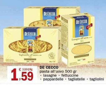 Crai De Cecco pasta all'uovo 500 gr offerta