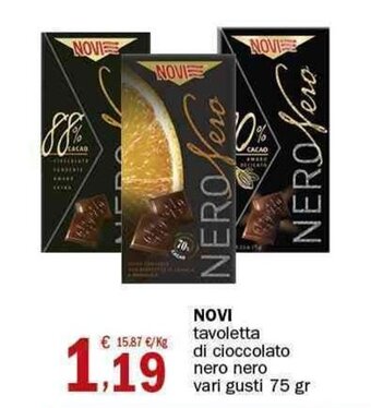 Crai Novi tavoletta di cioccolato nero nero vari gusti 75 gr offerta
