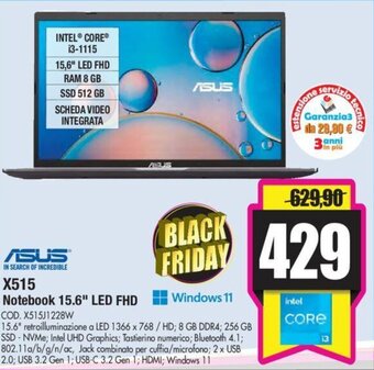 Wellcome Asus X515 Notebook 15.6 LED FHD offerta