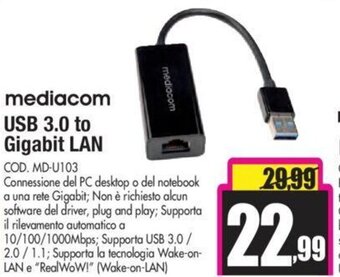 Wellcome mediacom USB 3.0 to Gigabit LAN offerta