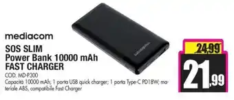 Wellcome mediacom SOS Slim Power Bank 10000 mAh Fast Charger offerta