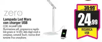 Wellcome zero Lampada Led Mars con charger USB offerta