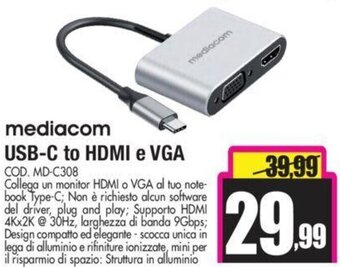 Wellcome mediacom USB-C to HDMI e VGA offerta