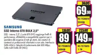 Wellcome Samsung SSD Interno 870 Bulk 2,5'' 500 GB offerta