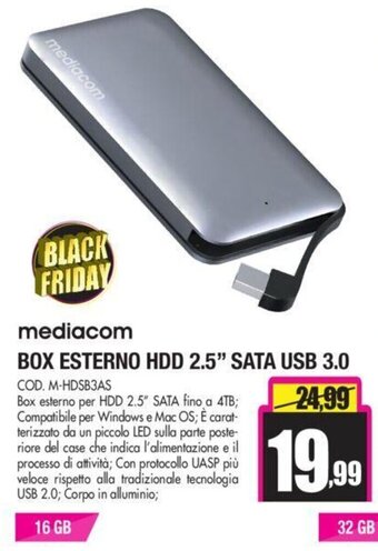 Wellcome mediacom Box Esterno HDD 2.5'' SATA USB 3.0 offerta