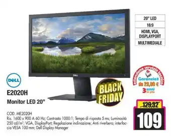 Wellcome Dell E2020H Monitor LED 20'' offerta