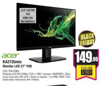 Wellcome acer KA272bmix Monitor LED 27''FHD offerta