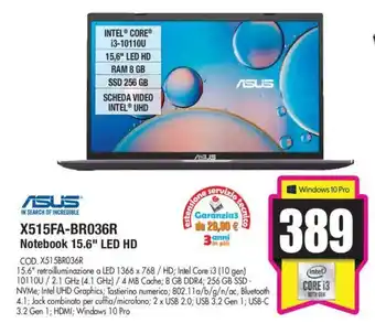 Wellcome Asus X515FA-BRO36R Notebook 15.6'' LED HD offerta