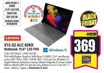 Wellcome Lenovo V15 G2 ALC 82KD Notebook 15.6''LED FHD offerta
