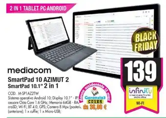 Wellcome mediacom SmartPad 10 Azimut 2 SmartPad 10.1'' 2 in 1 offerta