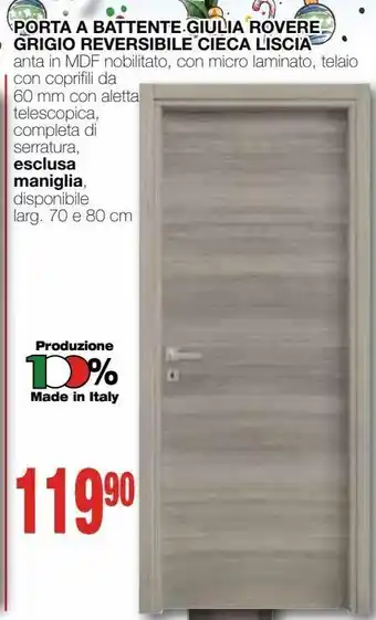 Mondo Brico Porta a battente giulia rovere grigio reversibile cieca liscia offerta