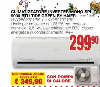 Mondo Brico Climatizzatore inverter mono split 9000 btu tide green by haier offerta
