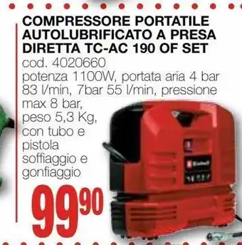Mondo Brico Compressore portatile autolubrificato a presa diretta tc-ac 190 of set offerta