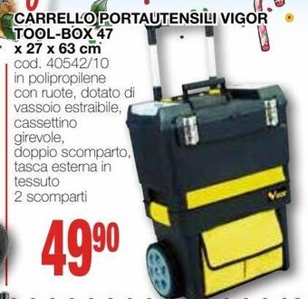 Mondo Brico Carrello portautensili vigor tool-box 47 x 27 x 63 cm offerta