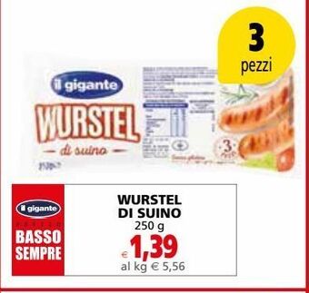 Il Gigante Wurstel di suino 250g offerta