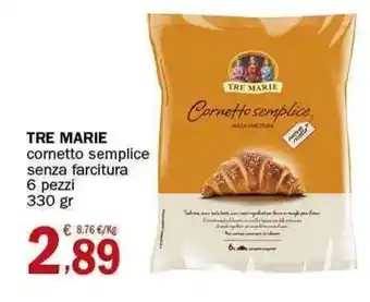 Crai Tre Marie cornetto semplice senza farcitura 6 pezzi 330 gr offerta