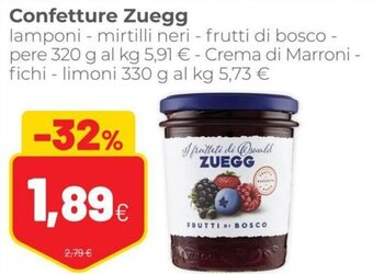 Coop Zuegg Confetture lamponi - mirtilli neri - frutti di bosco - pere 320 g offerta