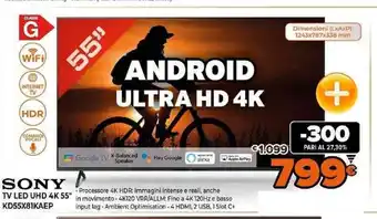 Expert Sony TV Led UHD 4K 55" KD55x81KAEP offerta