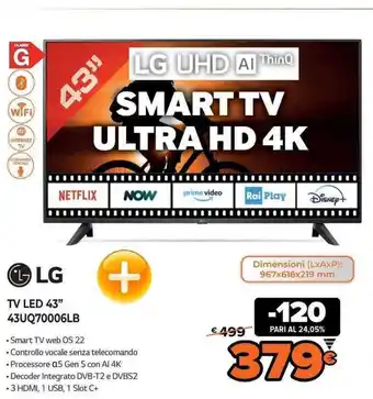 Expert LG TV Led 43" 43UQ7006LB Smart TV Ultra HD 4K offerta