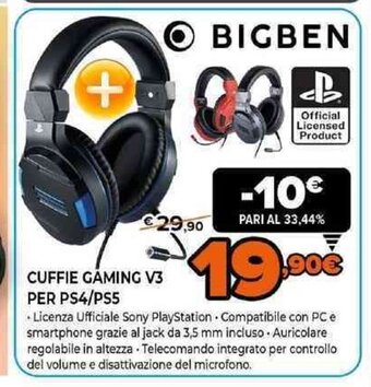 Expert Big Ben Cuffie Gaming V3 Per PS4/ PS5 offerta