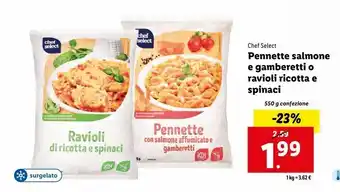 Lidl Pennette salmone e gamberetti o ravioli ricotta e spinaci offerta