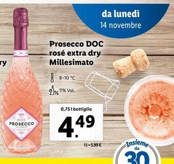 Lidl Prosecco doc rosè extra dry millesimato offerta