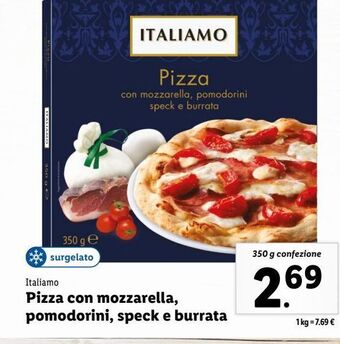 Lidl Pizza con mozzarella, pomodorini, speck e burrata offerta