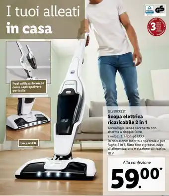 Lidl Scopa elettrica ricaricabile 2in1 offerta