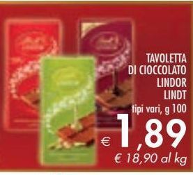 Tavoletta di cioccolato lindor lindt