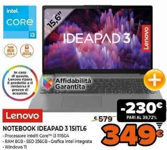 Expert Lenovo Notebook Ideapad 3 15ITL6 offerta