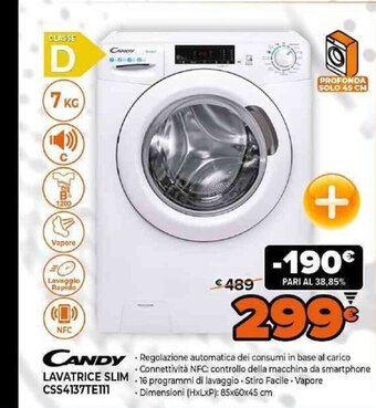Expert Candy Lavatrice Slim CSS4137TE111 offerta
