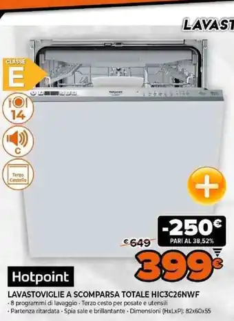 Expert Hotpoint Lavastoviglie A Scomparsa Totale HIC3C26NWF 82x60x55 offerta