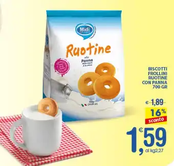 Qui Discount Midi Biscotti Frollini Ruotine con Panna 700 gr offerta