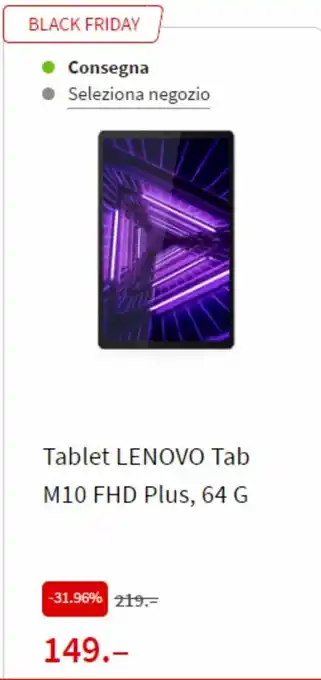 MediaWorld Lenovo Tablet Tab M10 FHD Plus, 64 G offerta