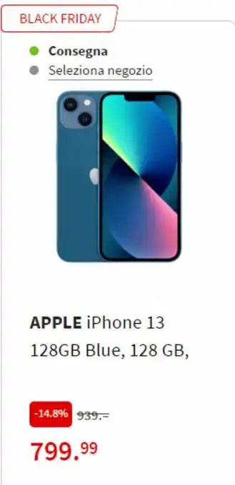 MediaWorld Apple iPhone 13 128GB Blue, 128 GB offerta