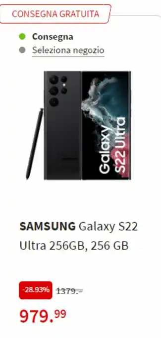 MediaWorld Samsung Galaxy S22 Ultra 256GB, 256 GB offerta