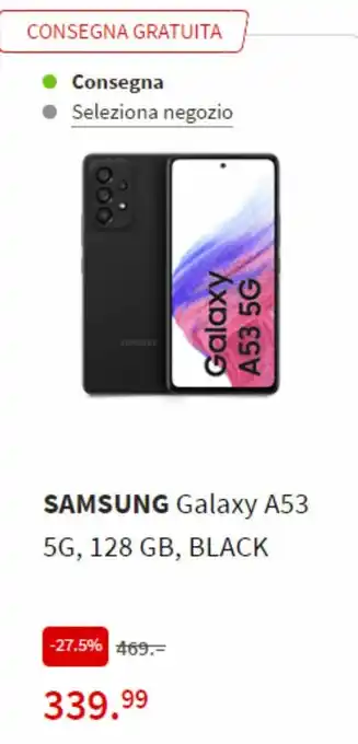 MediaWorld Samsung Galaxy A53 5G, 128 GB, Black offerta