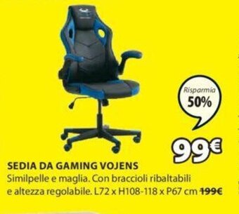 JYSK Sedia da Gaming Vojens L72 x H108-118 x P67 cm offerta