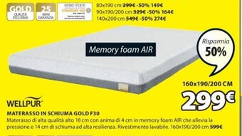 JYSK Wellpur Materasso in Schiuma Gold F30 160x190/200 cm offerta